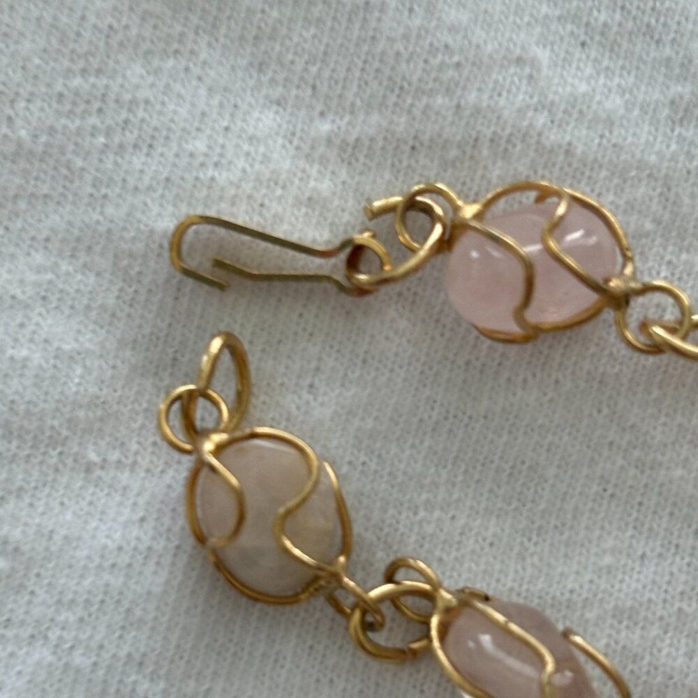 Vintage Polished Rose Quartz Stones with Gold Wire Cage Bracelet EUC - Picture 4 of 6